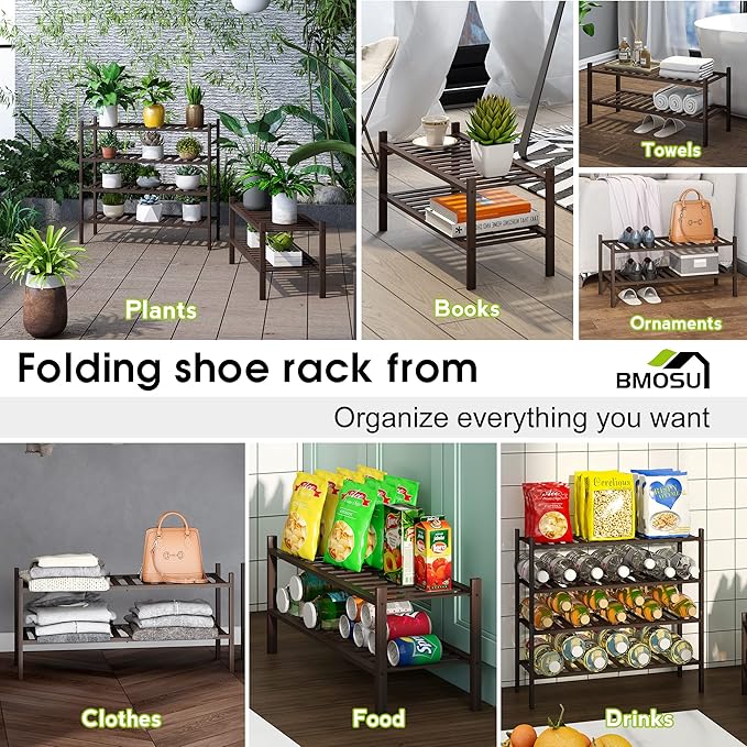 BMOSU 2-Tier Bamboo Shoe Rack Premium Stackable Shoe Shelf Storage Organizer for Hallway Closet Living Room Entryway Organizer (Brown Bamboo)-NeatNest