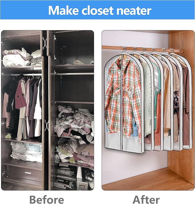 Hanging Clothes Storage with 4" Gusseted Garment Covers (Set of 6) - Clear Suit, Dress, Sweater, Shirt Protectors - 24"x 40"x 4" / 6 Pack-NeatNest