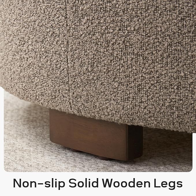 30 Inch Round Storage Ottoman Coffee Table, Modern Boucle Ottoman with Lift-Off Lid and Solid Wood Legs for Living Room, Bedroom, Corners, Apartments (Brown)