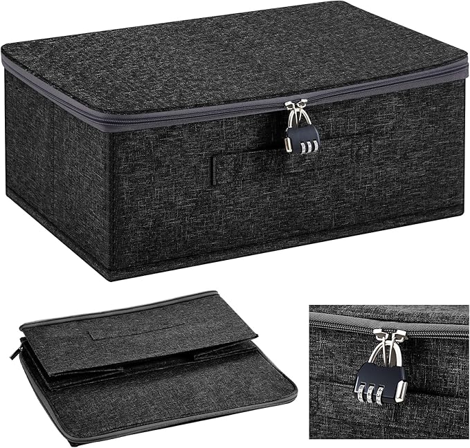 Discreet Lockable Personal Items Bag Storage Organizer Bag Storage Bins Case with Zipper Lid 15 x 10 x 6. 3 Inches for Women and Men Clothes Container (Black)-NeatNest