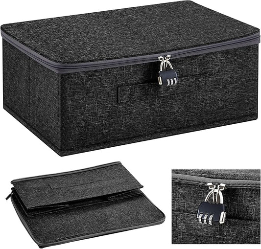 Discreet Lockable Personal Items Bag Storage Organizer Bag Storage Bins Case with Zipper Lid 15 x 10 x 6. 3 Inches for Women and Men Clothes Container (Black)-NeatNest