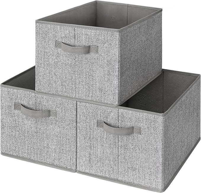 GRANNY SAYS Jumbo Closet Storage Bins, Storage Baskets for Organizing, Fabric Storage Bins with Handles, Clothing Storage Containers for Organization Wardrobe, Gray, Extra Large, 3-Pack