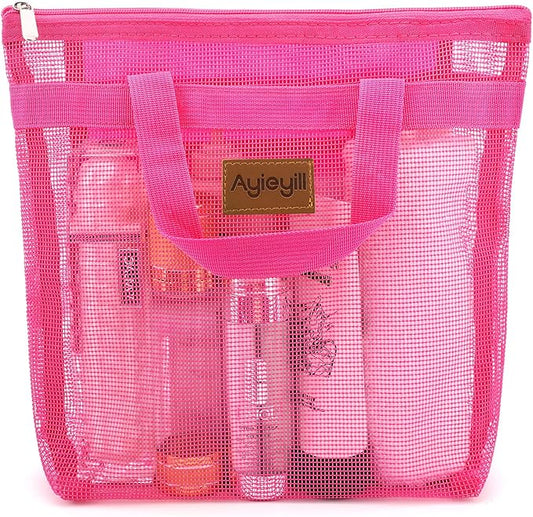 Ayieyill Shower Caddy Portable, Mesh Shower Caddy Tote Bag Quick Dry Hanging Toiletry and Bath Organizer for College Dorm, Gym, Beach, Travel or Camping with Zipper (A-Rose Red)-NeatNest