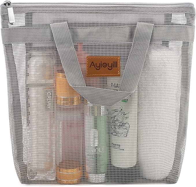 Ayieyill Shower Caddy Portable, Mesh Shower Caddy Tote Bag Quick Dry Hanging Toiletry and Bath Organizer for College Dorm, Gym, Beach, Travel or Camping with Zipper (Grey)-NeatNest