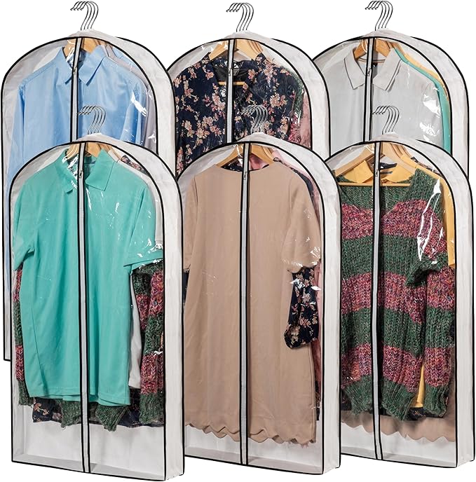 Hanging Clothes Storage with 4" Gusseted Garment Covers (Set of 6) - Clear Suit, Dress, Sweater, Shirt Protectors - 24"x 40"x 4" / 6 Pack-NeatNest