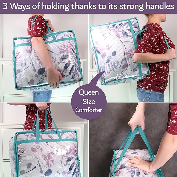 Clear Vinyl Zippered Storage Bags (3-Pack) 40L Sturdy Storage Bags for Sweaters, Blankets, Comforters, Bedding Sets and Much More! (Turquoise, 18x15x9)-NeatNest