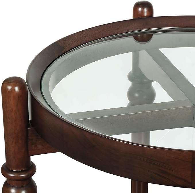 31.5'' Nesting Coffee Table Set of 2 and End Table, Solid Wood Round Nesting Coffee Table Fluted with Storage, Brown Modern Coffee Table Set for Living Room Office