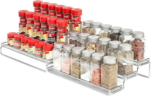GONGSHI Spice Rack Organizer for Cabinet, Pantry and Countertop, 3 Tier Expandable Seasoning Shelf, Chrome-NeatNest