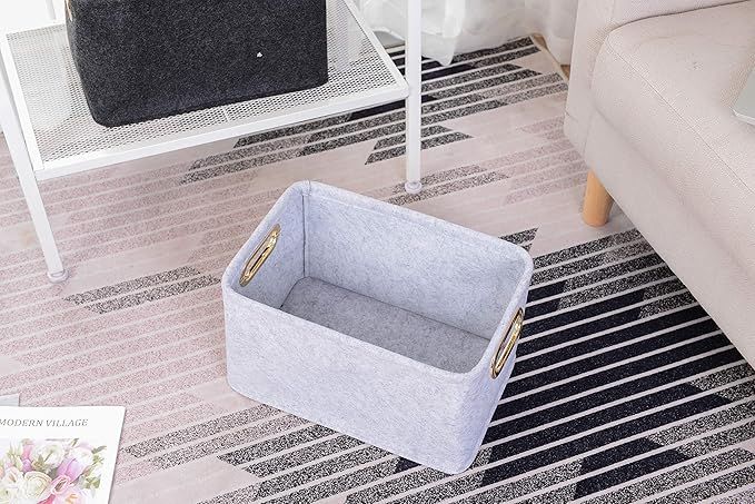 Collapsible Storage Bins Foldable Felt Fabric Storage Basket Organizer Boxes Containers with Handles Metal Handles for Nursery Toys,Kids Room,Clothes,Towels,Magazine-NeatNest