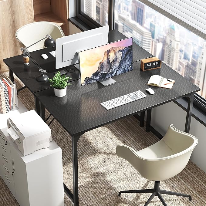 Huuger Modern Simple Office Desk, 40 Inch Gaming Desk with Storage, Black Metal Frame, Large Legroom-NeatNest