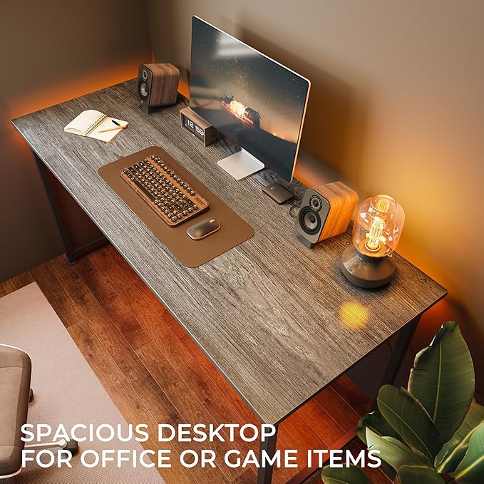 Huuger Computer Desk, 55 Inch Home Office Desk, Gaming Writing Work from Home Study Desk, Large Legroom, Sturdy Metal Frame, Modern Simple, Grey-NeatNest