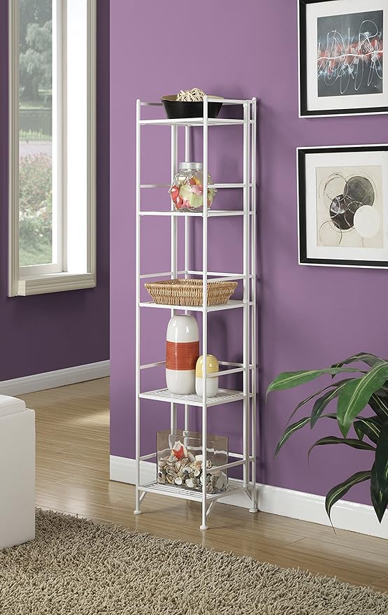 Convenience Concepts Xtra Storage Shelves - 5-Tier Folding Metal Storage Shelves, Closet Organizer for Office, Laundry Room, Bedroom, Garage, Kitchen, Bathroom, White-NeatNest
