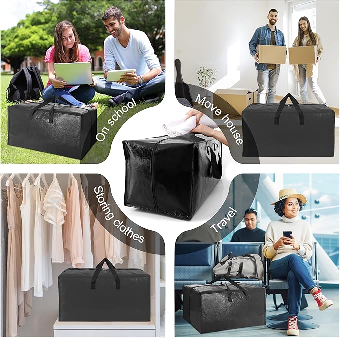 12 Pack Heavy Duty Large Moving Bags W/Backpack Straps - Strong Handles & Zippers, Storage Totes, Fold Flat, Alternative to Moving Box and Storage Bin, Semi-Transparent+Blue+Black