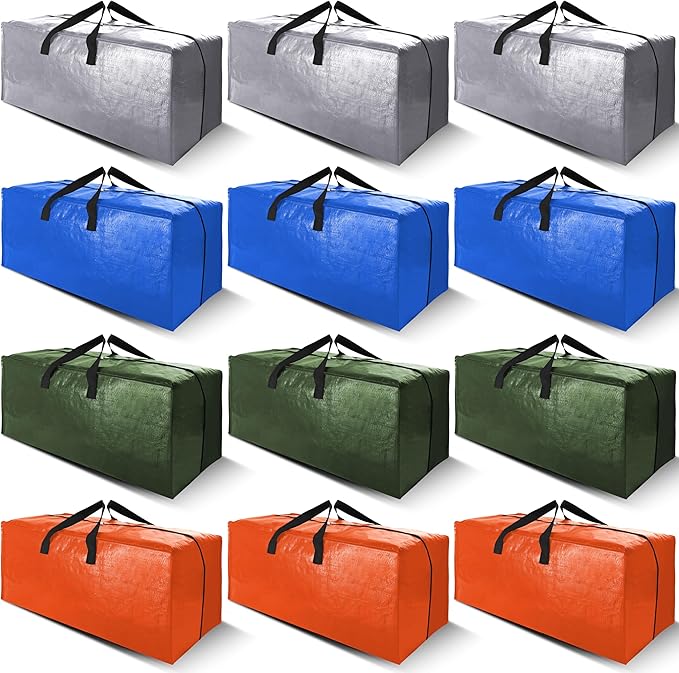 Cosy Family 12 Pack Heavy Duty Moving Bags with Backpack Straps - Strong Handles & Zippers, Storage Totes For Space Saving, Fold Flat, Alternative to Moving Box (X-Large-Set of 12, Multicolored)-NeatNest