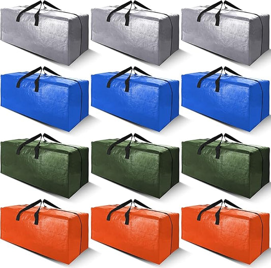 Cosy Family 12 Pack Heavy Duty Moving Bags with Backpack Straps - Strong Handles & Zippers, Storage Totes For Space Saving, Fold Flat, Alternative to Moving Box (X-Large-Set of 12, Multicolored)-NeatNest