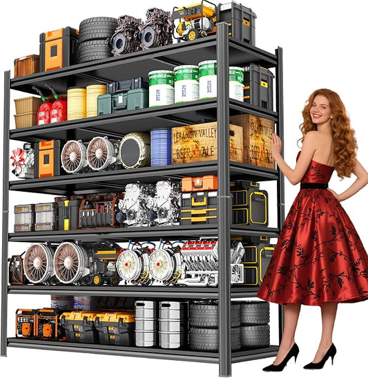 6 Tier Metal Garage Shelving Unit 82" H Storage Shelves Adjustable Heavy Duty Utility Rack Shelf Organizer Units and Storage Rack Renter Friendly Black Shelves