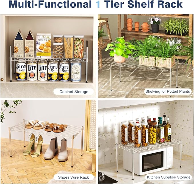 1-Tier Wire Shelf Rack,30" Wx14 Dx17 H,Single Metal Shelves Rack,Height Adjustable Metal Wire Shelving Unit and Storage KOR Kitchen,Cabinet,Countertop,Under-Sink,Closet,Pantry,Studio-NeatNest