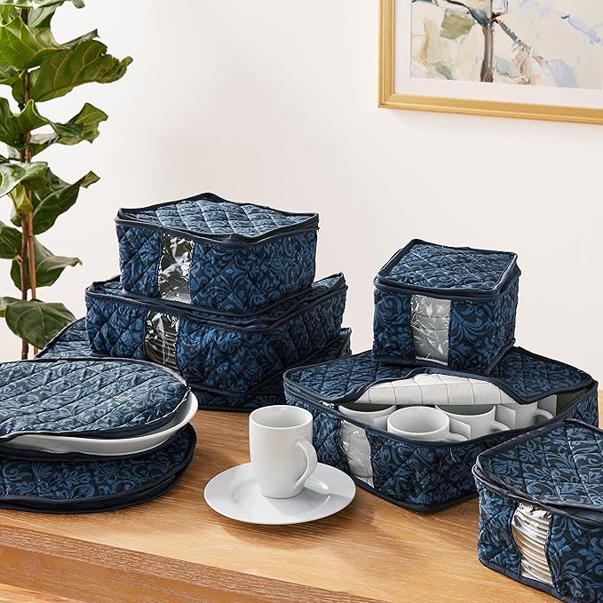 8-Piece Storage Containers Set – China, Navy, Quilted, Stackable Dish & Plate Protectors – Glass & Dinnerware Organizer Lids – Kitchen Storage for Meal, Tupperware, Glass Containers & Food Storage-NeatNest