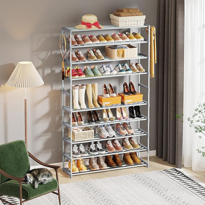 Tribesigns Upgraded 10-Tier Shoe Rack, Tall Shoe Organizer & Space Saver - Holds 50 Pairs (Grey Metal Tube)-NeatNest
