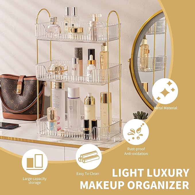 3 Tier Bathroom Organizer Countertop Makeup Perfume Tray Skincare Organizer for Bathroom Dresser Vanity (White)-NeatNest