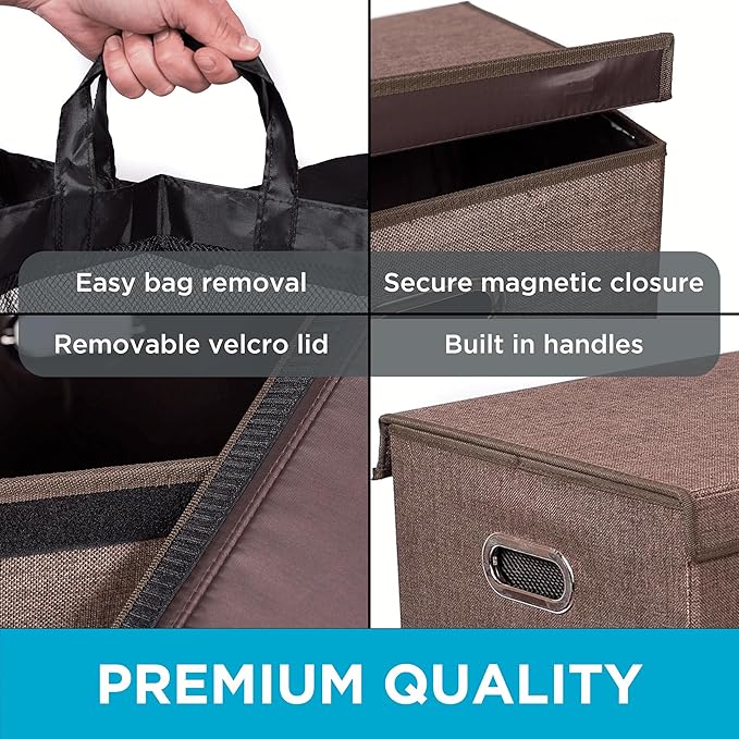BIRDROCK HOME Laundry Hamper with Lid | Removable Bags for Sorting Clothes | Sectioned Laundry Basket for Bedroom & Bathroom | Collapsible Storage Bin with Cover | Double, Brown-NeatNest