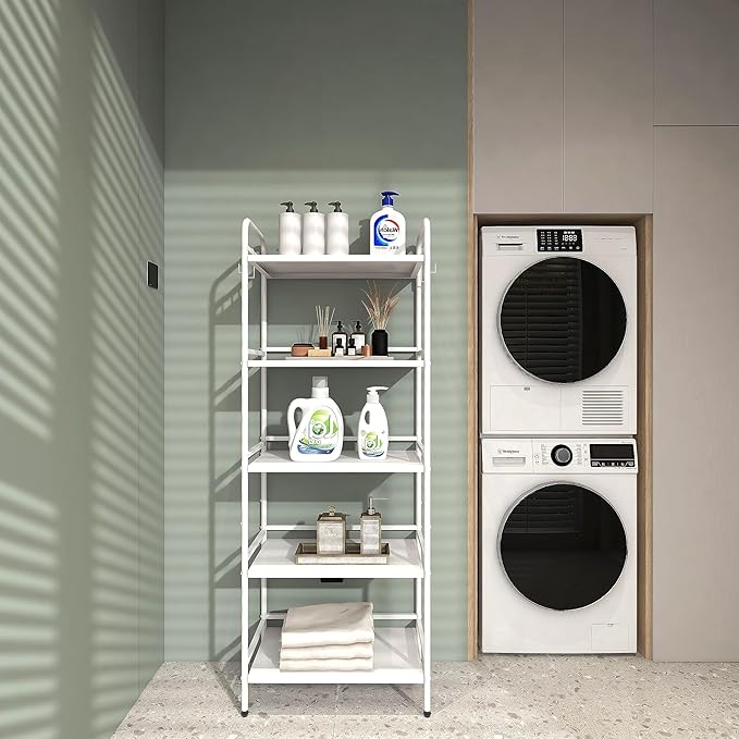 HDANI Storage Shelves,5-Tier Metal Storage Rack with Shelf,Shelf Organizer,Garage Standing Shelving Unit for Laundry,Bathroom,Kitchen,Pantry, Closet,23.6''W X 13.8''D X 63''H,White