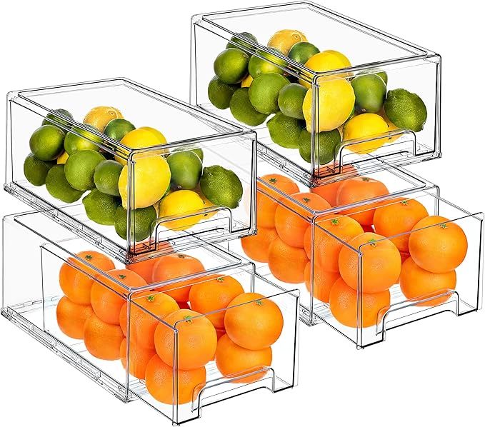 Sorbus Large Clear Storage Drawers (4 Pack) – Stackable Pull-Out Storage Bins with Handles, Slide Out Organizer Drawers for Pantry, Fridge, Kitchen – Acrylic Drawer Organizers-NeatNest
