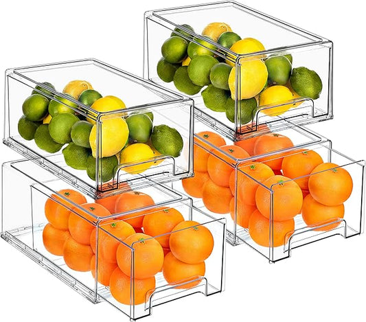 Sorbus Large Clear Storage Drawers (4 Pack) – Stackable Pull-Out Storage Bins with Handles, Slide Out Organizer Drawers for Pantry, Fridge, Kitchen – Acrylic Drawer Organizers-NeatNest