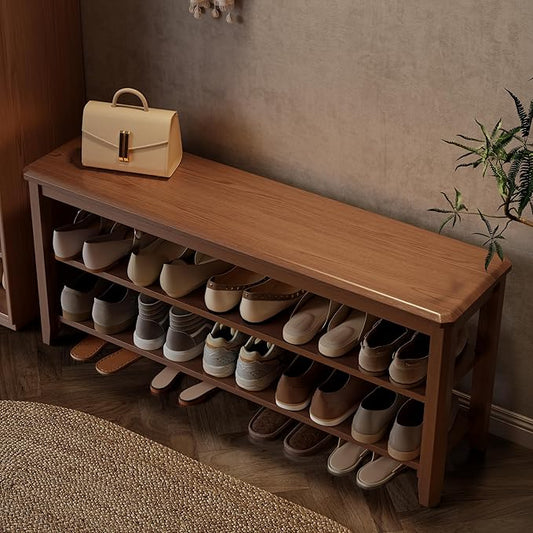Wood Shoe Rack Bench for Entryway, 2 Tier Shoe Rack for Front Door Entrance, Shoe Bench with Shoe Storage for Entryway, Bedroom, 47.2"-NeatNest