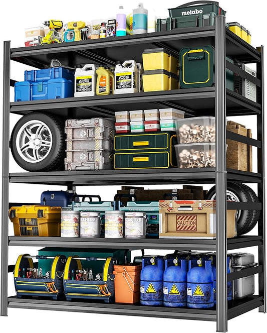 78" H Metal Garage Shelving Heavy Duty 3,500LBS Adjustable Storage Shelves Unit 5 Tier Garage Storage Shelves Utility Storage Rack Shelf for Basement, Commercial, Warehouse, Industrial, Black