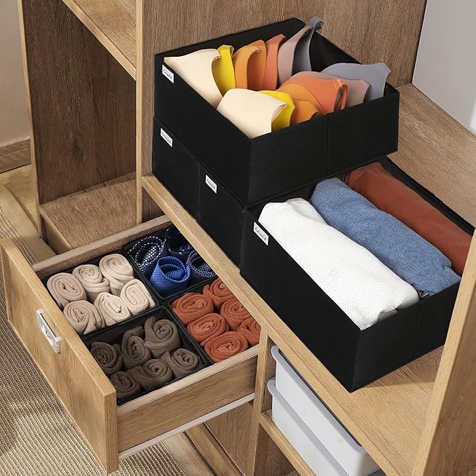 Drawer Organizer Clothes, 8 Pack Underwear Drawer Organizer, Foldable Cloth Storage Box Closet Organizers and Storage for Clothes, Socks, Scarves, Ties (Black)-NeatNest