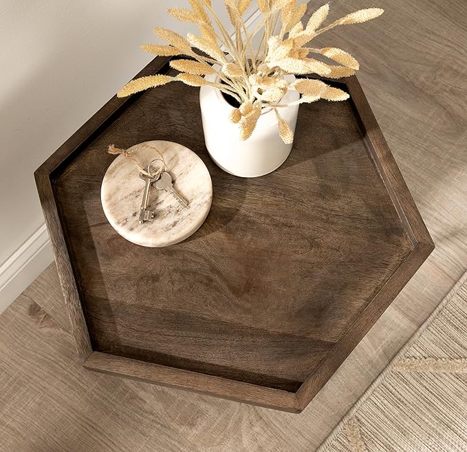 Kate and Laurel Kashvi Modern Side Table 17 x 15 x 20; Graywash; Decorative Farmhouse Hexagon Bedroom Nightstand Table for Storage and Display