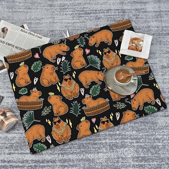 Capybara Dish Drying Mat for Kitchen Counter Cute Kitchen Mat Microfiber Kitchen Countertop Absorbent Reversible Drainer Rack Pad Dish Drying Mat 18 x 24 Inch-NeatNest