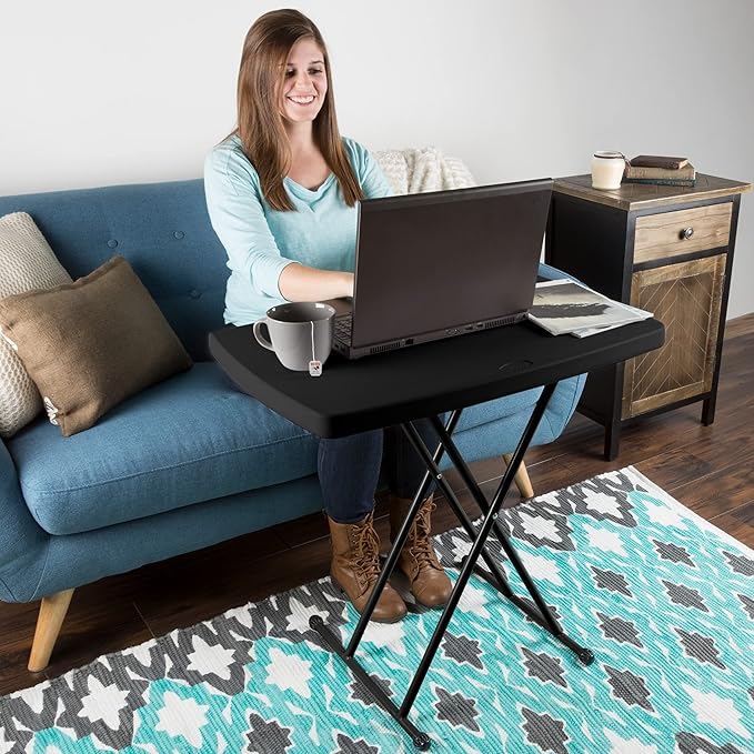 Folding Table - Lightweight Portable Folding Desk - Small Plastic Table for Camping, Playing Cards, and Crafting by Everyday Home (Black)-NeatNest