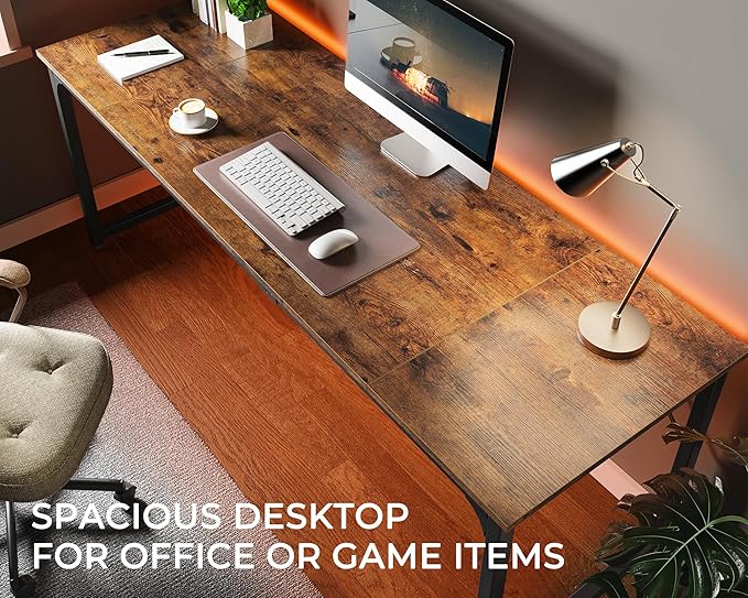 Huuger Computer Desk, 80 Inch Office Desk, Gaming Desk with Storage, Writing Desk Work Desk for Home Office, Study, Long Simple Desk, Large Legroom, Metal Frame, Rustic Brown-NeatNest