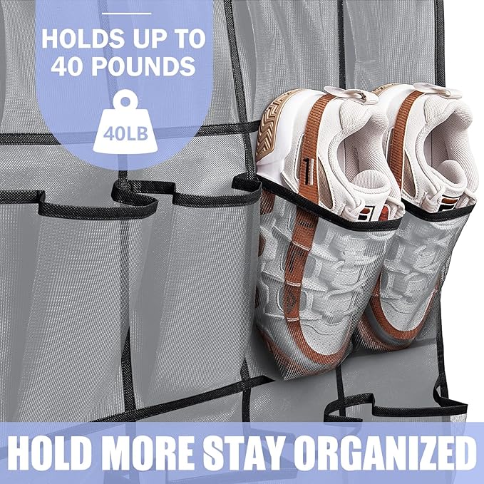 Over the Door Shoe Organizers 35 Mesh Pockets Hanging Shoe Organizer Shoe Rack for Closet Entryway Bedroom Bathroom Pantry Shoe Holder for Men Sneakers, Women High Heeled Shoes, flip flops Gray-NeatNest
