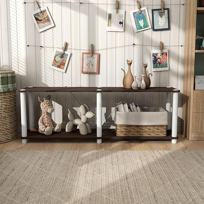 HOMES: Inside + Out Apexa Modern 2-Tier Extra Wide Shelving Units, Collectibles Display Shelves, Easy Assembly Low Shelf, Home Storage Organizer for Living Room, Bedroom, Office, Espresso