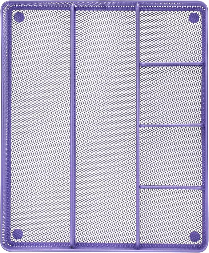 Annova Desk Top Organizer Tray for Office Organization - Metal Mesh - Storage Tray with Dividers for Pens, Desktop Accessories, Bathroom, Kitchen, Makeup and Office Supplies (Large, Purple)-NeatNest