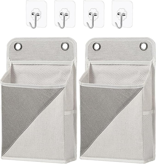 2pcs Wall Hanging Storage Organizer Bag, Hanging baskets with pockets for Wall organizing, Storage Hanging Bag for Bedroom, Dormitory, Study Room, Bathroom (Grey/White)-NeatNest
