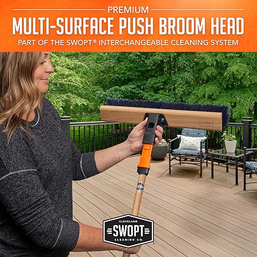 SWOPT 18” Premium Multi-Surface Push Broom Cleaning Head — Indoor and Outdoor Push Broom — Interchangeable with All SWOPT Cleaning Products for More Efficient Cleaning and Storage