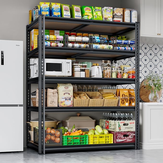 72"H Storage Shelves heavy duty, 2000LBS Garage Shelving, 5 Tier Metal Shelving Unit Adjustable Garage Shelves Rack Shelf for Storage Warehouse Pantry Closet,35.6" W × 16" D × 72" H, Black, 2PCS