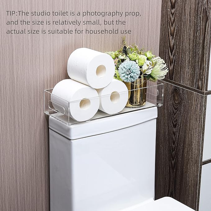 IEEK Toilet Paper Basket,Acrylic Toilet Paper Holder with Storage Modern Bathroom Tray with Handle and Non-Slip Mats for Toilet Tank Top Decorative,Clear Vanity Tray for Home Decor…-NeatNest