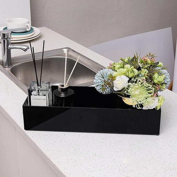IEEK Toilet Paper Holder with Storage Acrylic Basket, Modern Tank Tray with Non-Slip Mat, Black Decor for Bathroom, Vanity, Bedroom, Entryway, Living Room-NeatNest