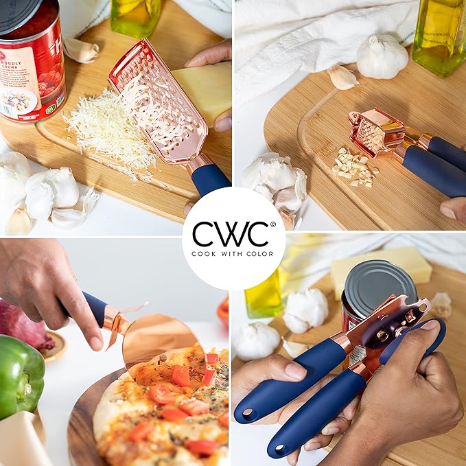 COOK WITH COLOR Kitchen Gadget Set Copper Plated Stainless Steel Utensils with Soft Touch Handles, Copper Navy, 7 Pieces-NeatNest