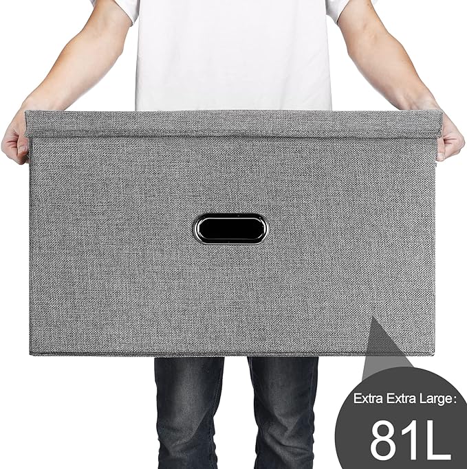 Large Linen Fabric Foldable Storage Bins with Removable Lid and Handles, Washable Storage Box Organizer Containers Baskets Cube with Cover for Bedroom,Office(Green, XXL)-NeatNest