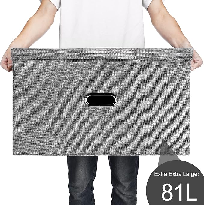 Large Linen Fabric Foldable Storage Bins with Removable Lid and Handles, Washable Storage Box Organizer Containers Baskets Cube with Cover for Bedroom,Office(Green, XXL(2-Pack))-NeatNest