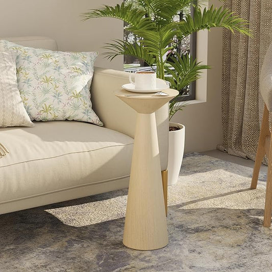 Farmhouse Tall Pedestal End Table Small Solid Wood Martini Table Plant Stand Modern Round Drink Table for Small Space Living Room, Distressed Wood Grey