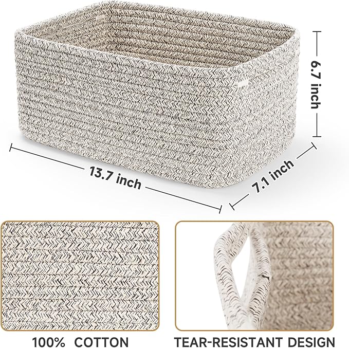 3-Pack Storage Baskets for Organizing | Woven Shelf Toy Basket | Rope Baskets for Gifts Empty | Closet Organizer Bins with Handles | Cube Decorative Box | 13.7×7.1×6.7” | Mixed brown-NeatNest