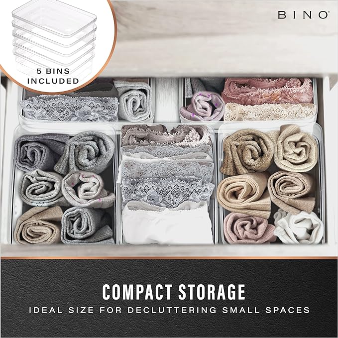 BINO | Plastic Storage Bins, X-Small - 5 Pack | THE LUCID COLLECTION | Multi-Use Built-In Handles BPA-Free Clear Storage Containers | Fridge Organizer | Pantry & Home Organization-NeatNest