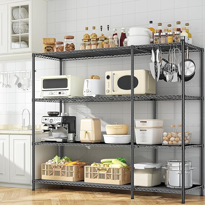 52.36''W Storage Shelves Metal Shelving Unit Load 1120LBS 4 Tier Wire Shelving for Storage Rack Adjustable Garage Shelving Heavy Duty for Pantry Kitchen Garage,52.36Wx13.78Dx59H-NeatNest